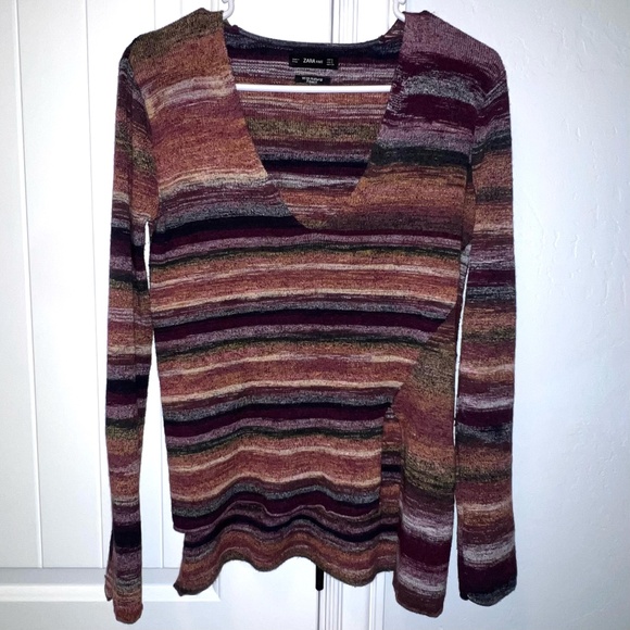 Zara Knit Long Sleeve, Hi-Lo Hem, Boho, Stripe Sweater - Size Small - Picture 1 of 5
